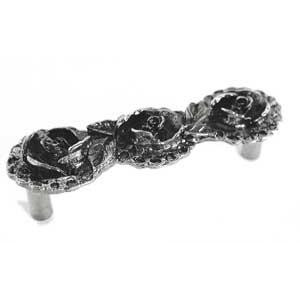 Emenee OR152-ABS Premier Collection Three Roses Handle 3-1/2 inch x 1 inch in Antique Bright Silver Bloom Series